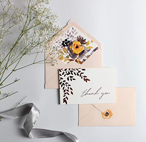 Image of mudrit 20 Blank Gold Foil Thank You Cards with Liner Envelopes & Floral Stickers for Weddings, Bridal Shower, Engagement, Baby Shower, Business