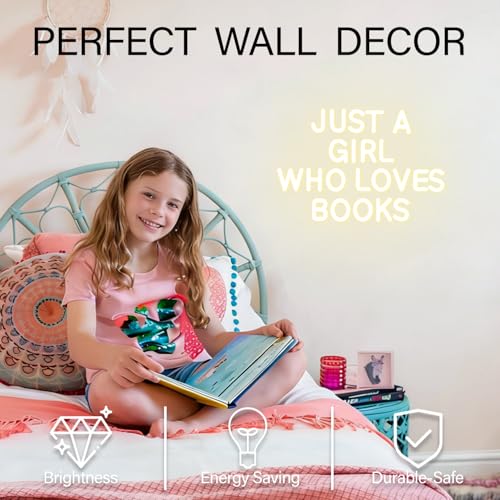 Image of Just a Girl Who Loves Books Neon Sign Dimmable Neon Signs for Wall Decor LED Library Sign USB Light Up Sign for Study Reading Room Bedroom Classroom Book Lover Book Reader Bookish Gifts for Women