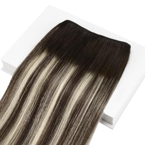 Image of Full Shine 20 Inch Weft Hair Extensions 105G Invisible Sew In Remy Hair | Color 2 /60 /2 Dark Brown To Platinum Blonde Mix, Invisible Sew In, Add Volume, Date Night, Event Styling