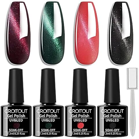 Croitout Gel Nagellack Set, Cat Eye Magnet UV Nagellack Set Cover