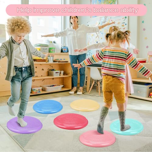 Image of Amylove 6 Pcs Wiggle Seat Inflated Wobble Cushion for Sensory Kid 13 Inch Balance Disc Kids Flexible Seating Exercise Sensory Pad Chair Cushion for Classroom Office School(Macaron)