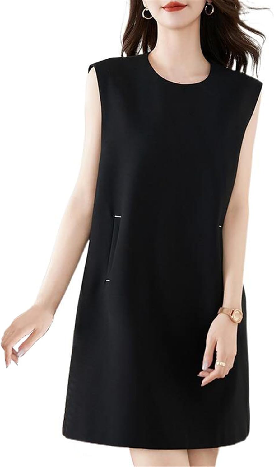 CHONG FENG XIA Women's Dress Plus-Size French Style Spring Summer Black A-Line Sleeveless Dresses for Lady Medium Black - Image 1 of 8