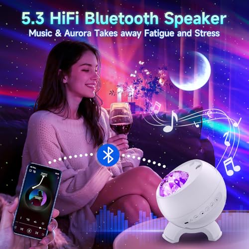 Image of Staryou Galaxy Projector Northern Lights Projector with Bluetooth Speaker | 180 Lighting Modes, 15 White Noise Sounds, Star Projector, Remote Control, Timer, Bedroom Decor & Gift