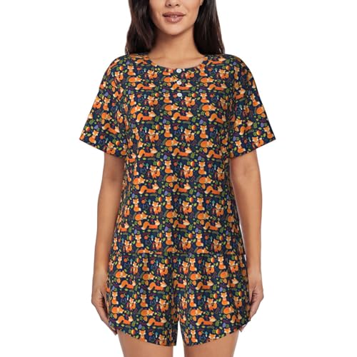 Pyjama court femme renard et fleurs pour des nuits douces