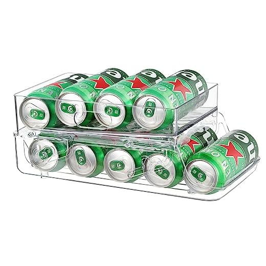Famhap Organizador Nevera, Hueveras para Frigorifico para Almacenar Bebidas (500ml/16,9oz), Dispensador Latas Nevera para la Cajones Nevera, Cocina, Congelador, Encimera, Armarios y Despensa