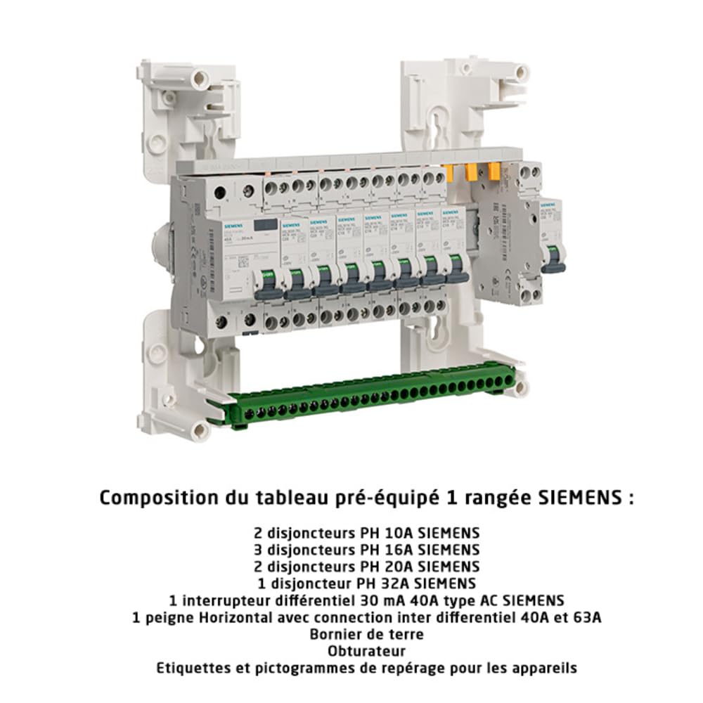 SIEMENS - Tableau 1 Rangée Pré-Équipé Monophasé - 1 Inter Diff 40A