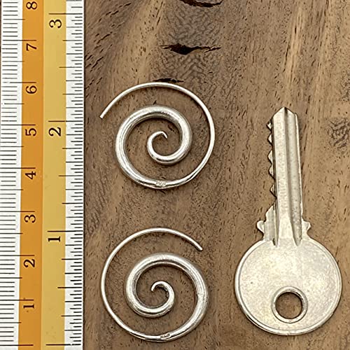 Sterling Silver Simple Spiral Earrings, Handmade Minimalist Rustic Tribal Thick Swirl Hoop for Women or Men, 7/8 inches Medium size Coil Earrings2