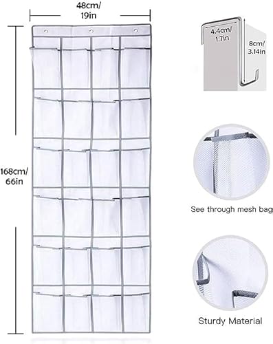Over The Door Storage Organizer, 24 Large Mesh Pockets for Hanging Shoes in Bedroom and College Dorm with 3 Hooks,Over The Door Hanging Shoe Rack (Black)
