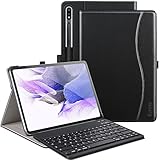 ZtotopCases Tastatur Hülle für Samsung Galaxy Tab S8+ 2022/S7 FE/S7+ 2021, Schutzhülle mit Ultradünn Magnetisch Abnehmbare Deutsche Bluetooth Tastatur für Samsung Tab S8 Plus 12.4 Zoll 2022, Schwarz
