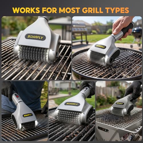 SOARFLY Electric BBQ Grill Brush, 800RPM Grill Cleaner for Outdoor Grill with 2-Speed & 20kg Torque–Last 3.5H, Dual LED Light for Night, No Bristle Drop Safe for Cast Iron Stainless, Gifts for Men Dad by SOARFLY - Image 8