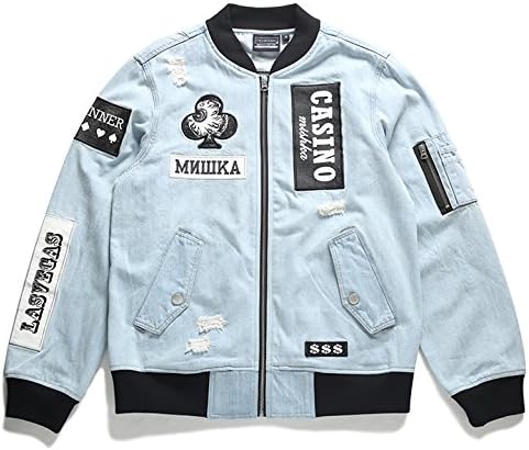 Amazon Co Jp Mss ミシカ Mishka 春 アウター ダメージ加工 デニム ボンバー ジャケット Gジャン ジージャン Ma 1 正規品 01 インディゴライトブルー 2xl 3l Xxl ファッション