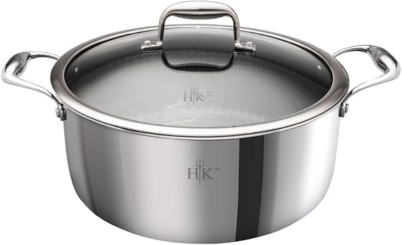 Hells Kitchen Hybrid 7.5-Qt Pot with Lid, Tri-Clad Stainless Steel & PFAS-Free Ceramic Nonstick, no PFOA, no PTFE, no Teflon, Non-Toxic Cookware, Metal Utensil Safe, All Cooktops and Oven Safe