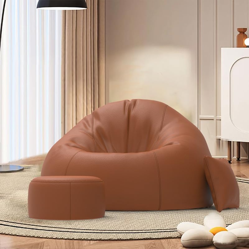 Image of Biggie Bean Bag Chair with Beans Filled 4XL Comfort Essence Bean Sofa-Designed for Relaxation-Crafted for Elegant Spaces with Free Cushion & Footrest (Matching Color : Leatherette Tan-Brown)