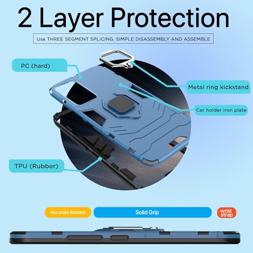 Image of Pikkme Back Cover for iQOO Z7 Pro 5G | 360 Protection | Ring Holder | Kickstand | Tough Armor Case (Blue)