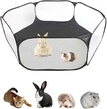 Amazon ペットサークル 小動物フェンス 室外 室内 プレイサークル ウサギ ハリネズミのテント 六角形 網目あるのケージ 折りたたみ ブラック Amakunft 飼育ケージ 通販