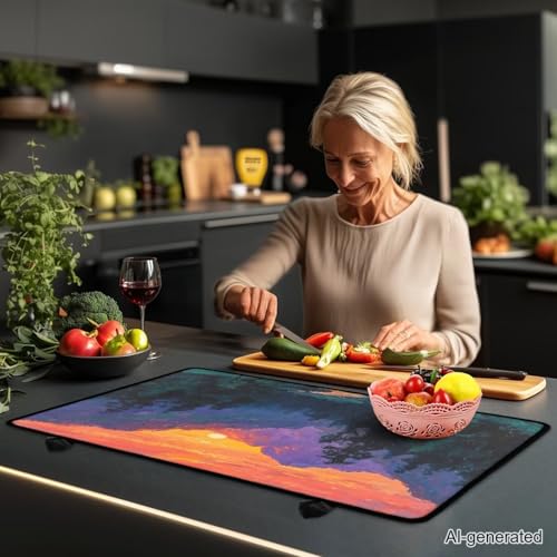 Image of Hambergur Print Kitchen Stove Cover for Electric Stove Heat-Resistant Induction Stove Top Protector with Hanging Loop Countertop Mat National Cheeseburger Day Decor