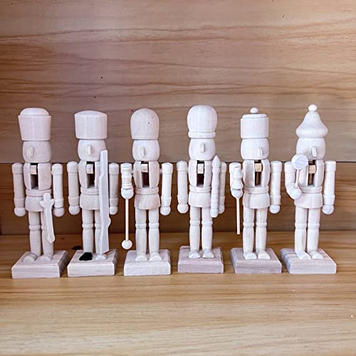 Auronut Diy Wooden Christmas Nutcrackers, 6 Pcs Unfinished Coloring Christmas Nutcracker Ornaments, Unpainted Puppet Walnut Soldier With Paint & Brush For Xmas Decoration #TOP7