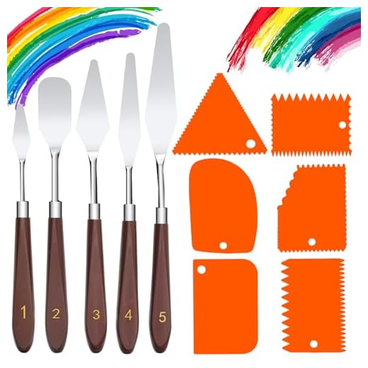 Espatulas Pintura Acrilica Set, 5 Pcs Raspador Para Arte, Cuchillos De Paleta De Acero Inoxidable, Espátulas Pintura, con 6 Pcs Espatula Plastico, Cuchillo De Pintura Para La Pintura De Arte Artesanal