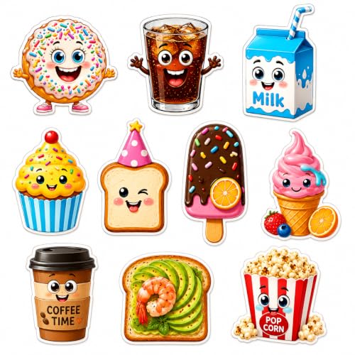 Image of Sketchfab Set of 10 Cute Food Fridge Magnets | Premium 3mm MDF with Invisible Strong Magnet | UV Coated High Gloss Finish | Decorative Kitchen Magnets for Fridge, Whiteboard, Locker, Office & Gift