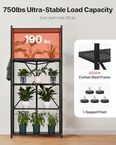 Image of VEVOR 5-Tier Foldable Storage Shelf, 32W x 14D x 72H Inch Folding Metal Rack Shelving Unit, Heavy Duty No Assembly Organizer Shelf with 5 Wheels & 4 Hooks for Pantry, Kitchen, Garage, Basement, Black