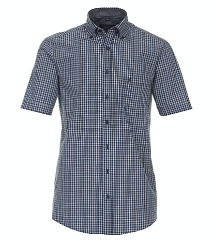 CASAMODA Freizeithemd Kurzarm kariert Comfort Fit Dunkles Mittelblau XL