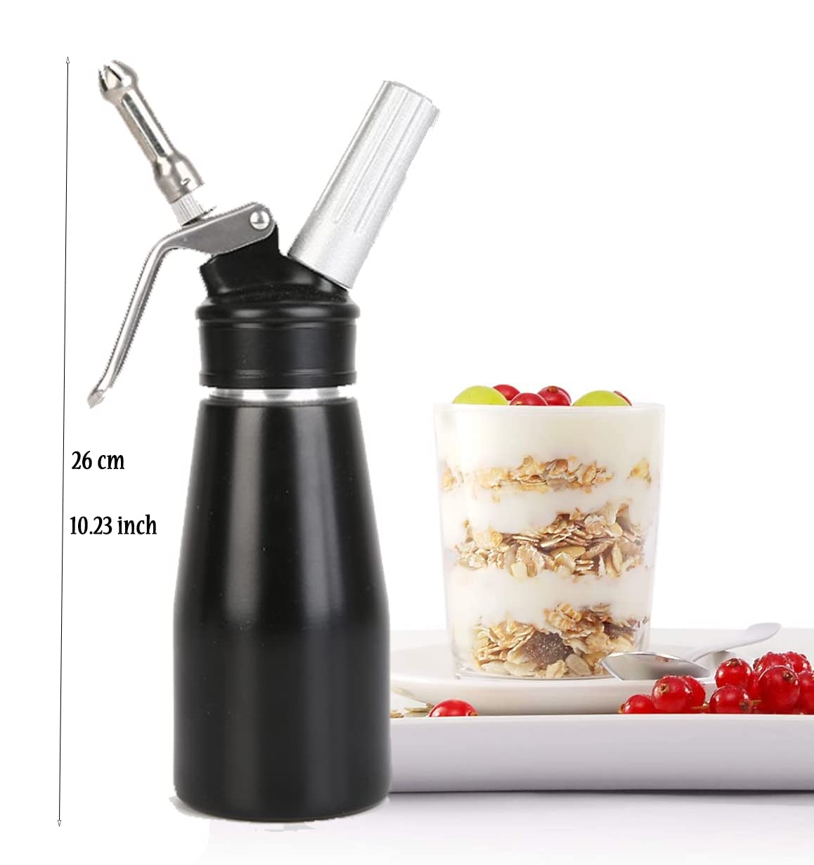 Sahnespender-Edelstahl 250ML,Edelstahl Sahnesyphon mit 6 Dekorations-Düsen und 1 Reinigungsbürsten, Edelstahl Sahnespender für Cremes und Soßen