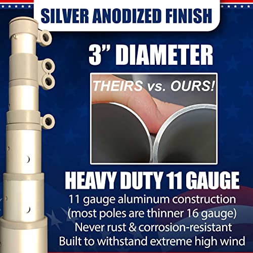 Service First Heavy Duty Telescoping Flagpole Kit (20 Foot, Silver) #TOP3