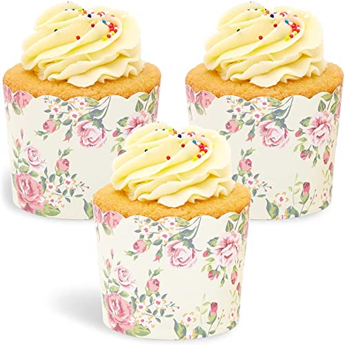 50 Pack Vintage Floral Cupcake Wrappers For Wedding, Flower Paper Baking Cups And Muffin Liners For Tea Party (2.25 X 2.75 In) #TOP2