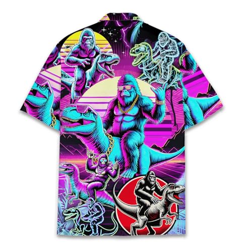 Tropical Hawaiian Shirt for Men Women, Neon Hawaiian Shirt Short Sleeve Button Down Shirt Holiday Beach Vacation2