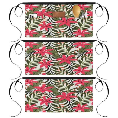 Tablier court de chef lot de 3 avec 3 poches à motif feuilles
