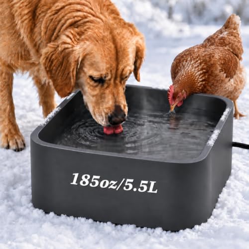 Fresunpaw Heated Water Bowl, 5.5L Extra Large Heated Dog Bowl for Outdoor