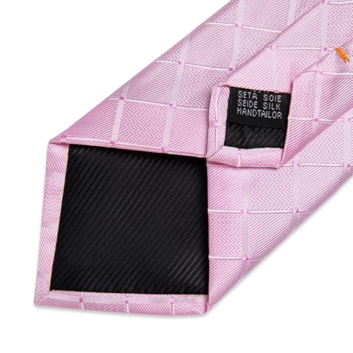 Image of DiBanGu Mens Silk Plaid Tie and Pocket Square Set | Elegant Silk Formal Tie Set, Woven Check Necktie and Cufflinks Tie Clip Set, Perfect for Wedding Party, Comes in Gift Box