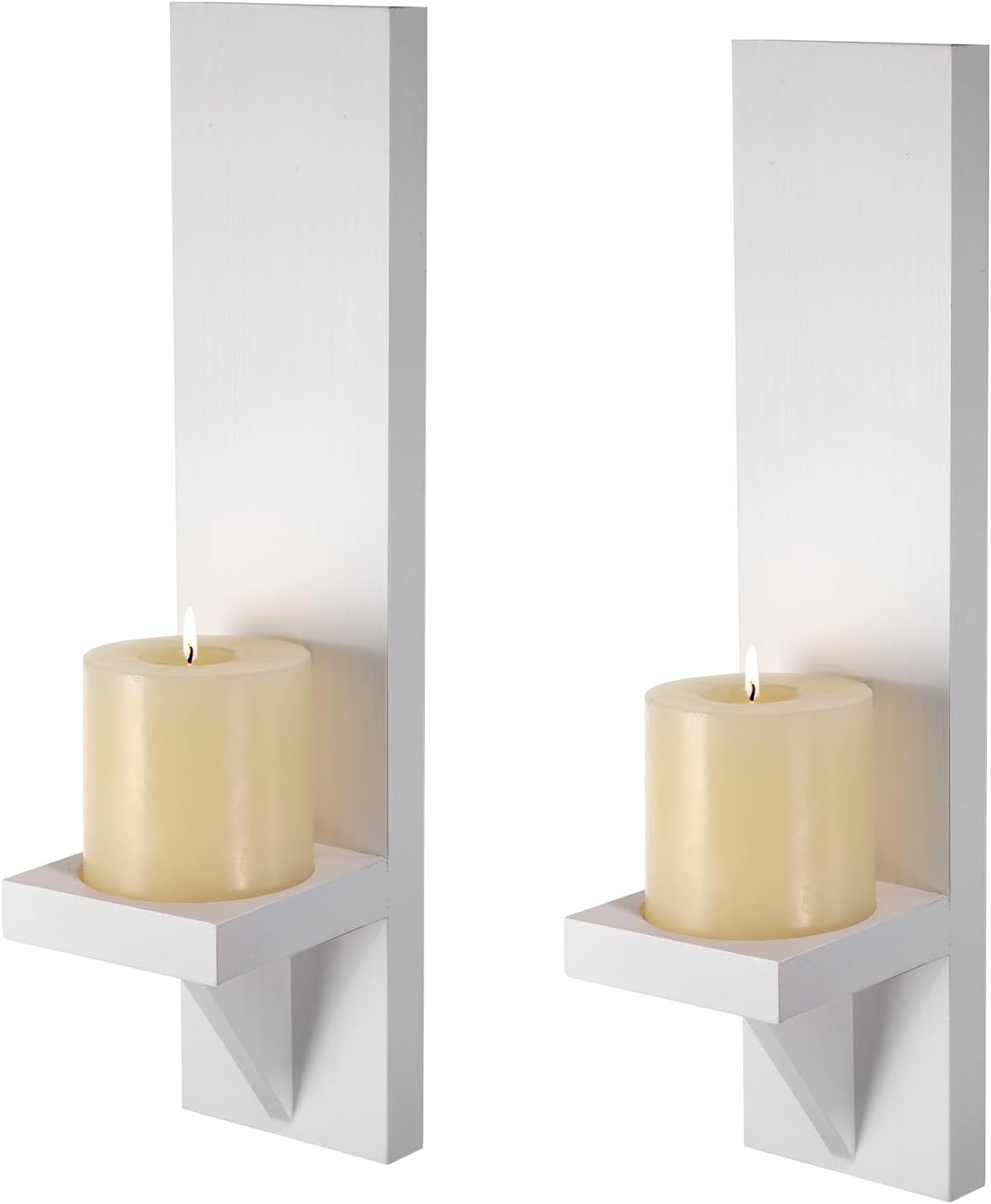 OwnMy Set of 2 Wooden Wall Candle Sconces Rustic Wall Pillar Candle Sconces, White Hanging Wall Candle Sconce Farmhouse Candle Holders for Living Room