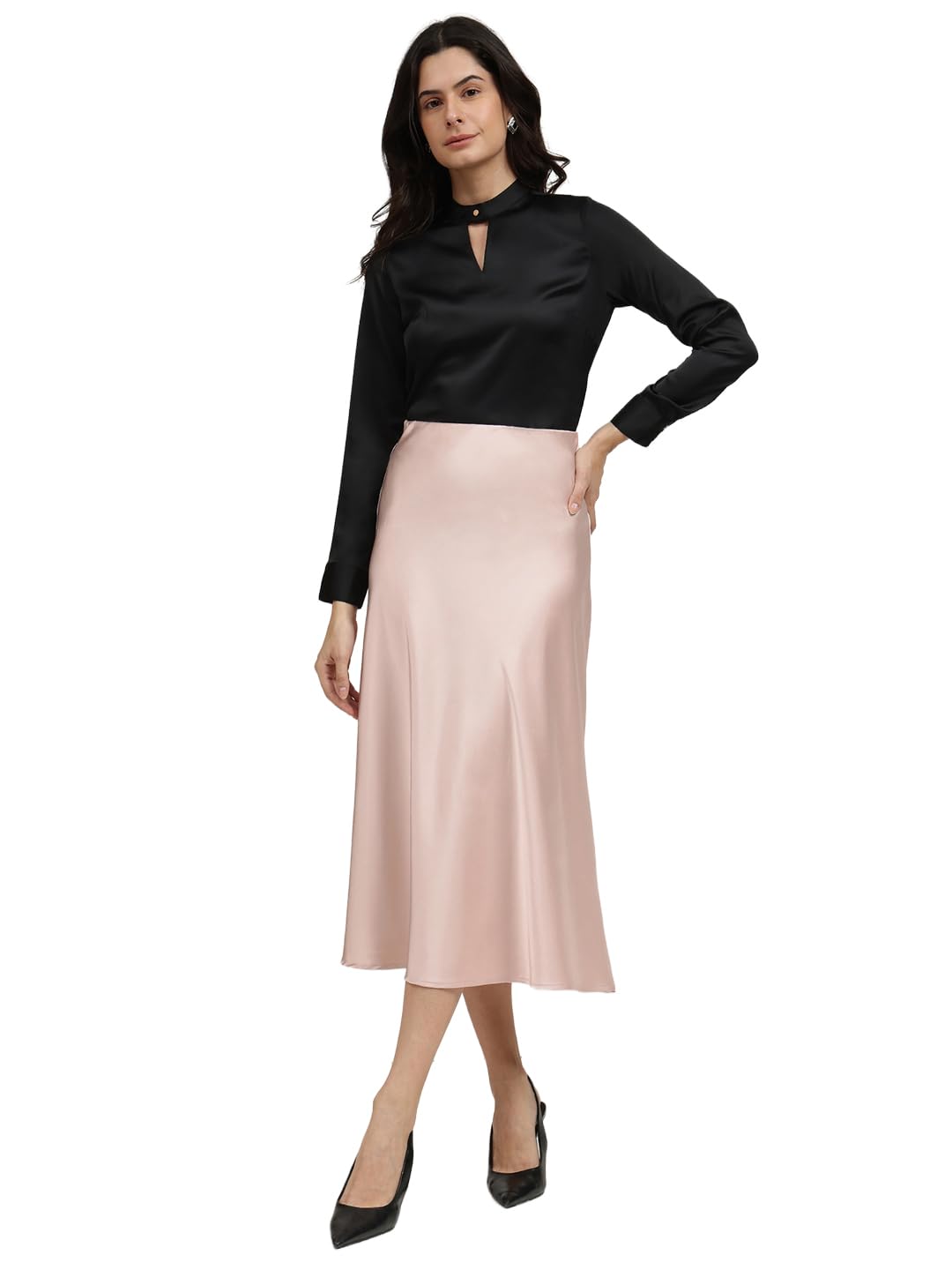 fablestreet Satin A-Line Skirt - Pink-picture-18