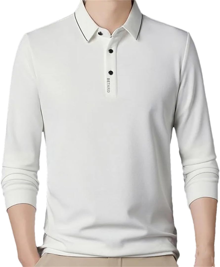 Men Long Sleeve Lapel Polo Shirt Solid Button Office Casual Shirts Top Spring