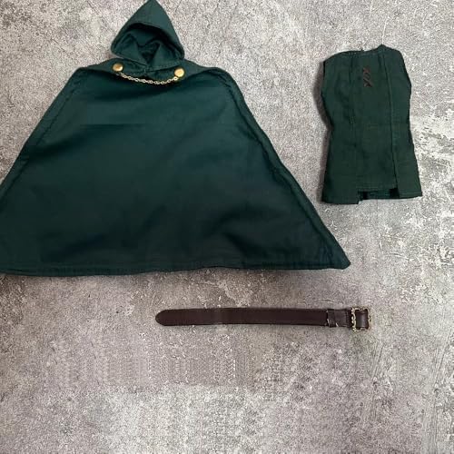 1/12 Scale Green Wired Hooded Cape Cloak Tunic Belt Clothes Outfit Set for 6" Action Figure Custom