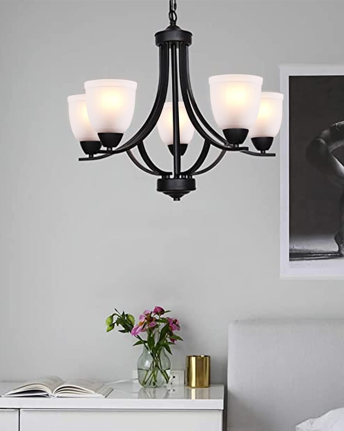 Eidonta 4 pack White Frosted Glass Shade for Light Replacement, 5in Height 4.6in Diameter 1.65in Fitter, Glass Lamp shade Cover for Chandelier Bath Vanity Lights Wall Sconces Pendant Light