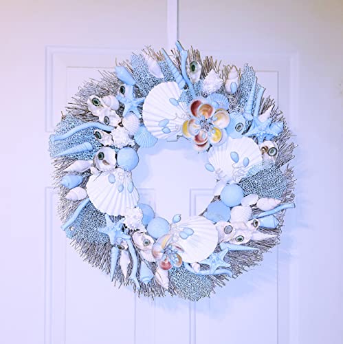 20" Seashell Wreath On White Twig With Sea Fans, Star Fish, & Sea Urchins In 5 Colors #TOP3