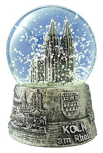 Dresden-Onlineshop Schneekugel Schüttelkugel Kölner Dom Silber mittel 6,5 cm in silberner Patina und Sockel mit Stadtwappen Köln Cover
