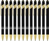 LINFANC 12 Pack Black Gold Ballpoint Pen with Stylus Tip, 1.0 mm Black Ink Smooth Writing Pens, Meta