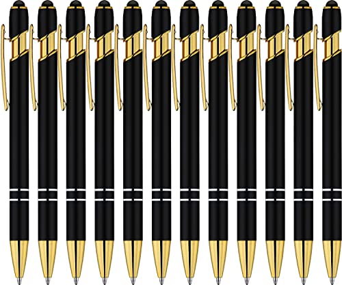 Linfanc 12 Pack Black Gold Ballpoint Pen With Stylus Tip, 1.0 Mm Black Ink Smooth Writing Pens, Metal Stylus Pens For Touch Screens #TOP6