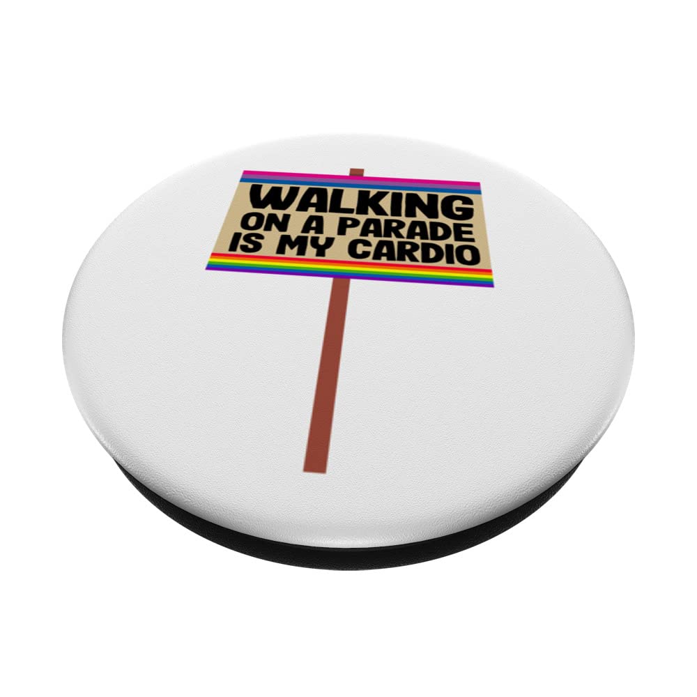 Walking On A Parade Is My Cardio Sign Bisexual LGBT Bi Pride PopSockets Swappable PopGrip, Black - Image 2