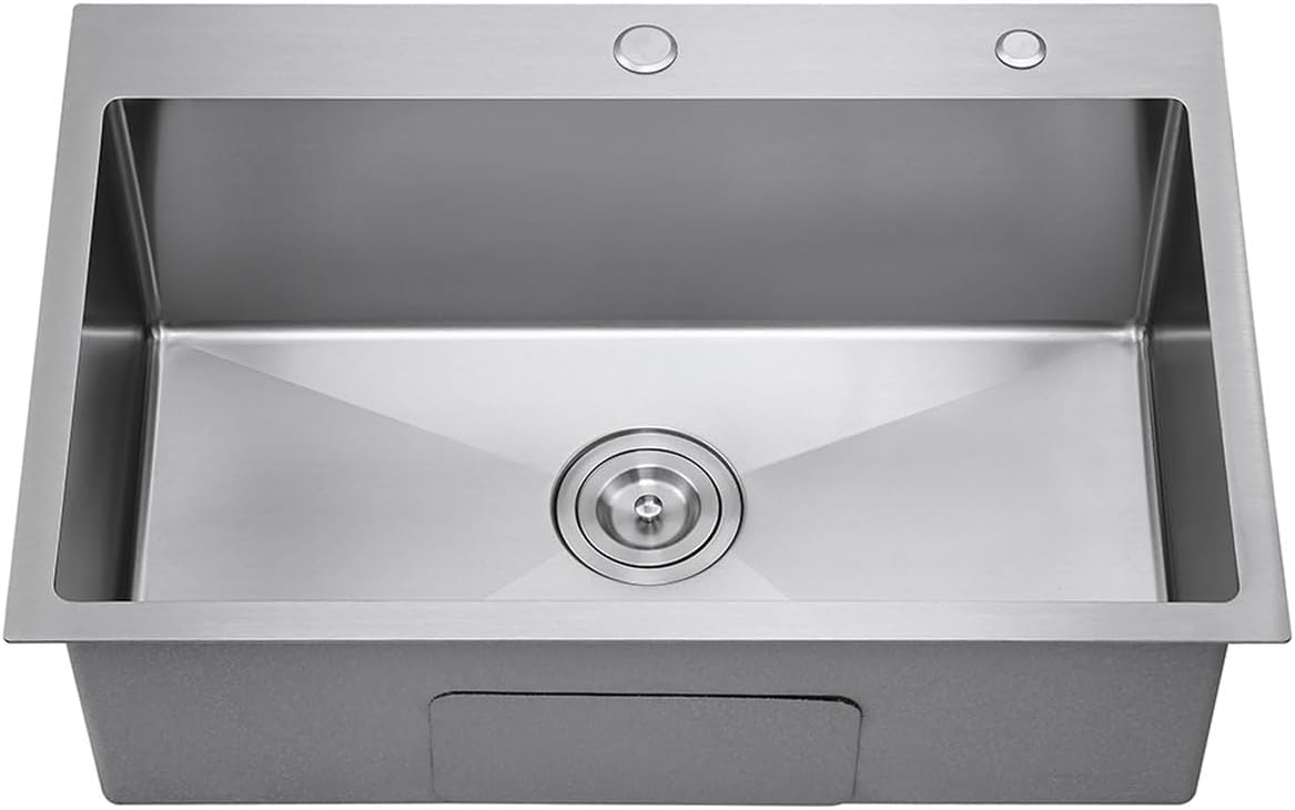 27 Inch Drop in Kitchen Sink with 2 Holes, 18 Gauge 304 Stainless Steel Topmount Single Bowl Handmade Kitchen Sink Brushed Nickel product image