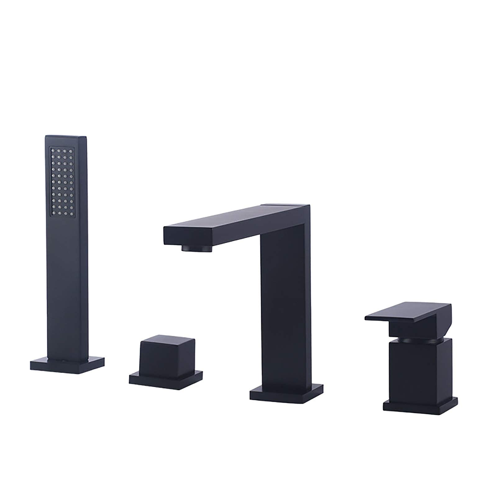 CWCQGH Black Bathtub Faucet with Handheld Shower Head, Widespread Tub Faucet Set Deck Mount Tub Filler Faucet 4 Holes Tub Tap for Bathroom