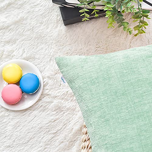 Image of CaliTime Pack of 2 Cozy Throw Pillow Covers Cases for Couch Sofa Home Decoration Solid Dyed Soft Chenille 12 X 12 Inches Grayed Jade