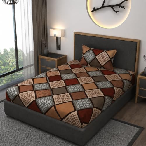 Image of Premium Heavy Cotton Elastic Fitted Bedsheets with 1 King Size Pillow Covers || Single Bed with All Around Elastic 350 TC || 36 x 78 x 6 Inch Single Size Fitted || :- Multi Box