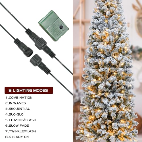 6FT-Prelit-Pencil-Christmas-Tree-Artificial-Snow-Flocked-Slim-Skinny-Christmas-Trees-with-250-LED-Warm-White-Lights-for-Christmas-Indoor-Outdoor-Decoration 6FT Prelit Pencil Christmas Tree Artificial Snow Flocked Slim Skinny Christmas Trees with 250 LED Warm White Lights for Christmas Indoor Outdoor Decoration