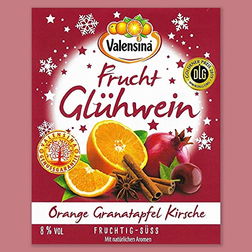 VALENSINA - Fruchtglühwein Orange-Granatapfel-Kirsch | Fruchtglühwein mit Saft aus frischen Orangen und Kirschen sowie Granatapfel. Inhalt: 6x 750ml und 8% vol.