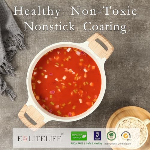 ESLITE-LIFE-Nonstick-Stock-Pot-with-Lid-5-Quart-Granite-Casserole-Large-Soup-Pot-Pasta-Cooking-Pot-Induction-Compatible-PTFE-PFOA-Free-White ESLITE LIFE Nonstick Stock Pot with Lid 5 Quart Granite Casserole Large Soup Pot Pasta Cooking Pot Induction Compatible PTFE PFOA Free White