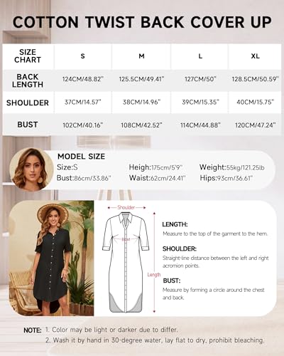 Bsubseach 2025 Cotton Beach Cover Up for Women - Long Button Down Swimsuit Coverup Bathing Suit Shirt Dress Vacation Outfits3